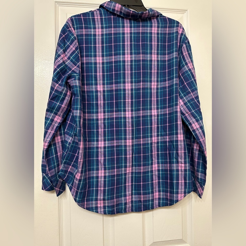 Victoria Secret pajama sleepwear top pink blue long sleeve medium - Picture 6 of 8